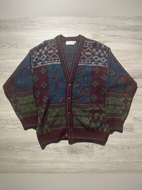 Vintage 90s abstract sweater vest grandpa cardigan made in Canada mens large